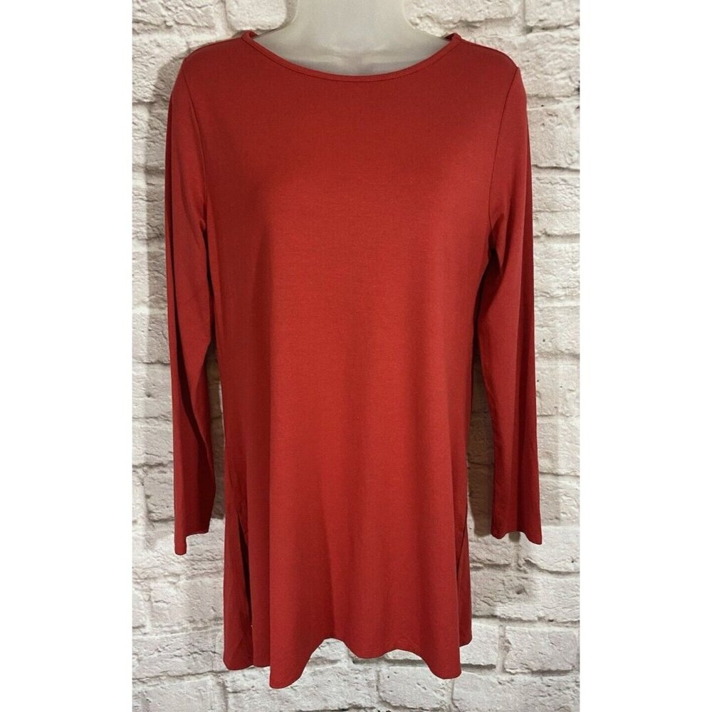 SOFT SURROUNDINGS Tunic Top Medium Rust Red Side Slits Stretchy Slinky‎ 9619